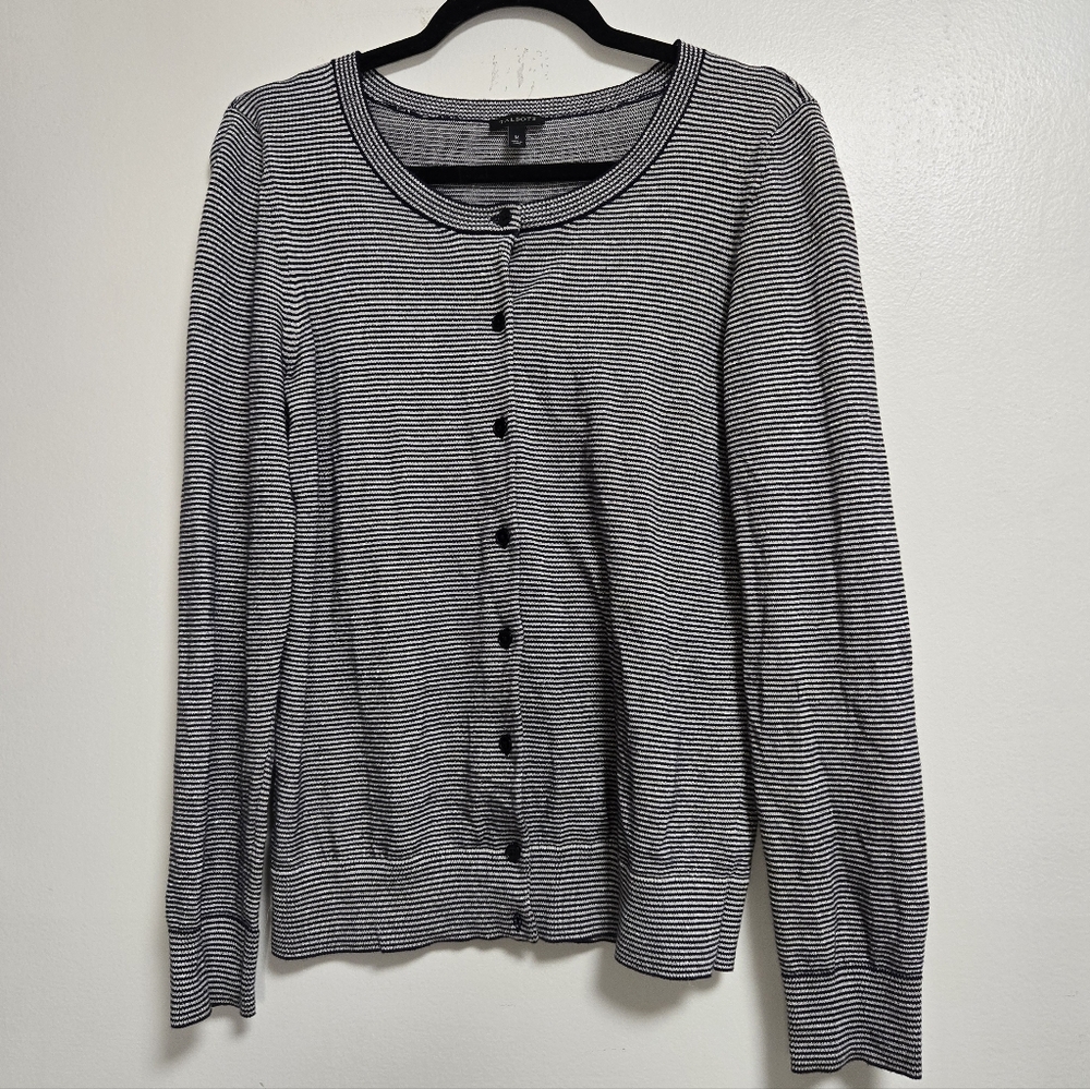 Talbots Black And White Sparkly Metallic Button Front Cardigan Size Medium